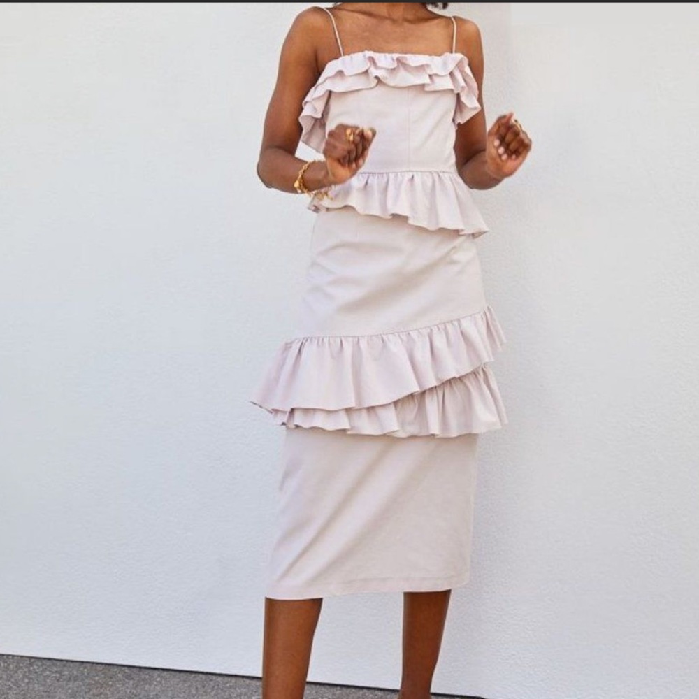 H&M Blush Pink Ruffle Midi Dress